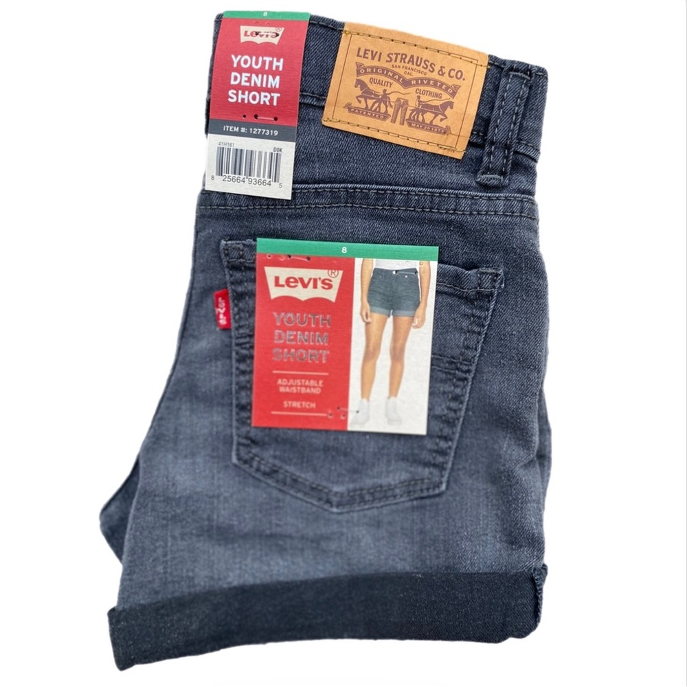 Levi’s Girlfriend Denim Shorts Girls Size 8 NWT Black Gray Rolled Cuff Mid Rise